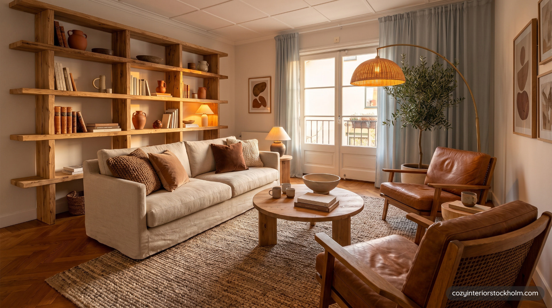 Living room reimagined in a mid-century modern style